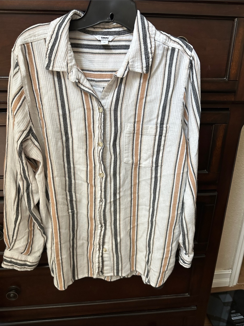 Sonoma Striped Long-Sleeve Button-Down in Cream, Tan & Black